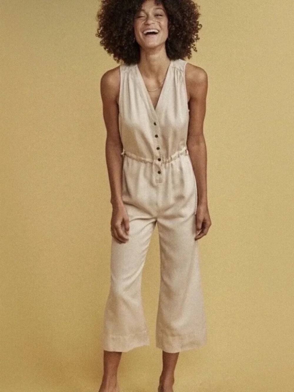 MARINE LAYER Katy Beige Tencel Drawstring Jumpsuit Small